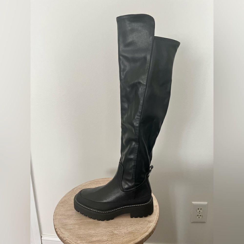 Sam Edelman Lerue Over The Knee Stretch Side Zip Lug Combat Boots Black NWOB - Picture 7 of 13